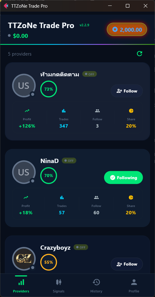 Copy Trade Mobile - Providers